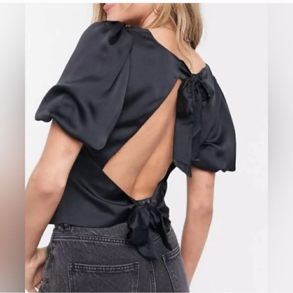 Abercrombie Open Back Top with Two Bow Ties Silky Black NWT XSMALL